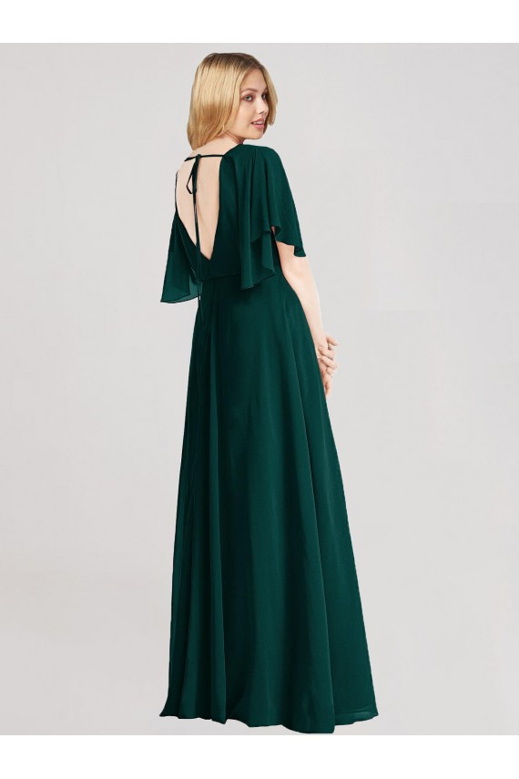 Beste Evergrün A-Linien Runder Ausschnitt Chiffon Lange Brautjungfernkleider