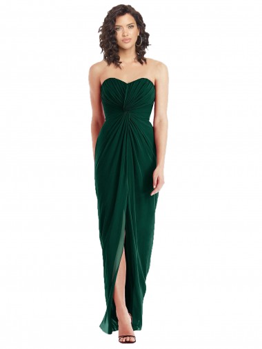 Beste Evergrün A-Linien Trägerlos Chiffon Lange Brautjungfernkleider
