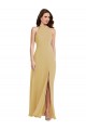 Beste Gold A-Linien Neckholder Chiffon Lange Brautjungfernkleider