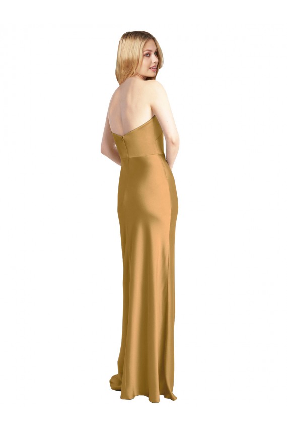 Beste Gold A-Linien Trägerlos Stretch-Satin Lange Formale Brautjungfernkleider / Abendkleider / Abiballkleider