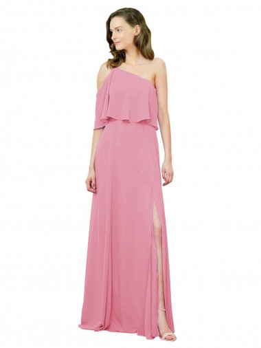 Beste Hautrosa A-Linien Eine-Schulter Chiffon Lange Brautjungfernkleider