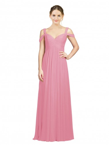 Beste Hautrosa A-Linien Off-Schulter Chiffon Lange Brautjungfernkleider