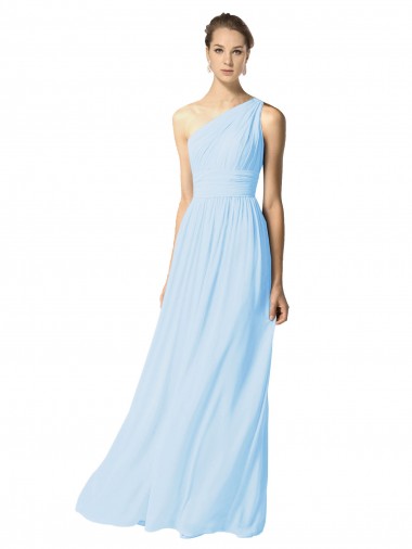 Beste Helles Himmelblau A-Linien Eine-Schulter Chiffon Lange Brautjungfernkleider