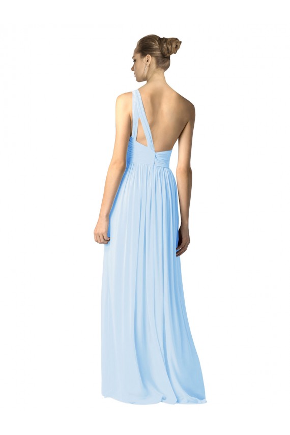 Beste Helles Himmelblau A-Linien Eine-Schulter Chiffon Lange Brautjungfernkleider