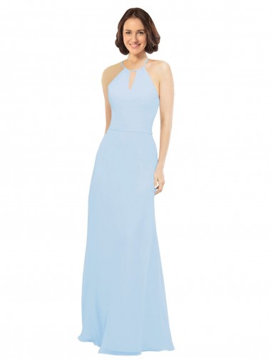Beste Helles Himmelblau A-Linien Neckholder Chiffon Lange Brautjungfernkleider