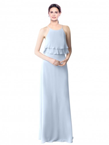 Beste Helles Himmelblau A-Linien Neckholder Chiffon Lange Brautjungfernkleider