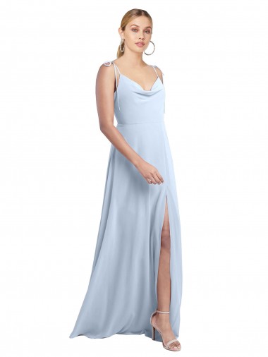 Beste Helles Himmelblau A-Linien Spaghetti-Träger Haube Ausschnitt Chiffon Lange Brautjungfernkleider