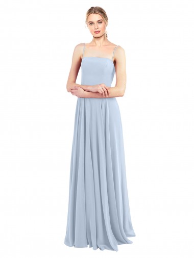 Beste Helles Himmelblau A-Linien Spaghetti-Träger Quadrat Ausschnitt Chiffon Lange Brautjungfernkleider
