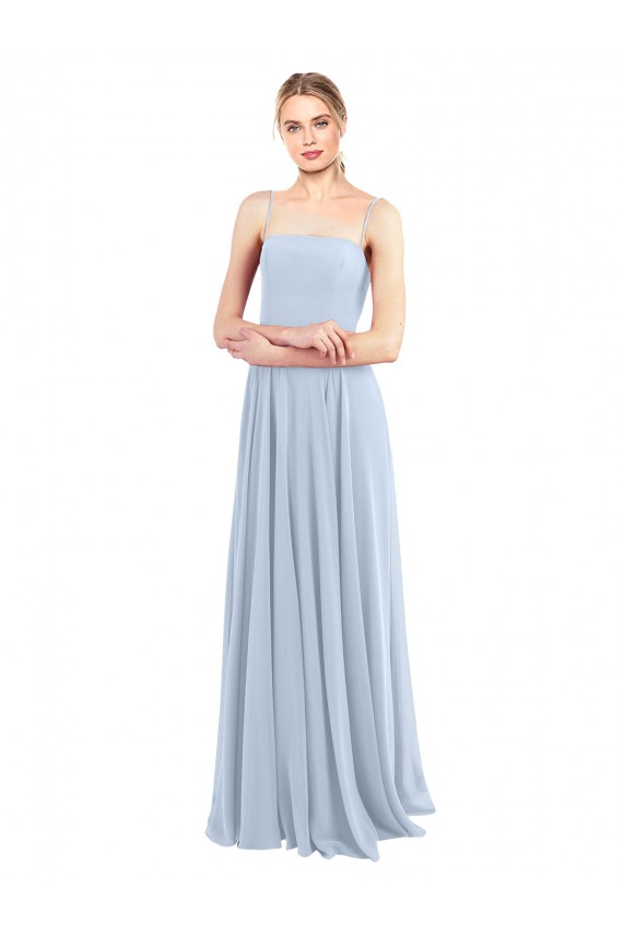 Beste Helles Himmelblau A-Linien Spaghetti-Träger Quadrat Ausschnitt Chiffon Lange Brautjungfernkleider