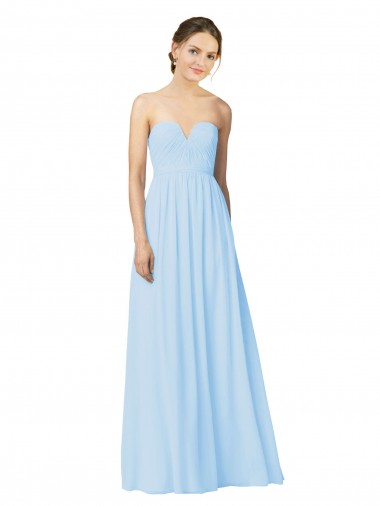 Beste Helles Himmelblau A-Linien Trägerlos Chiffon Lange Brautjungfernkleider