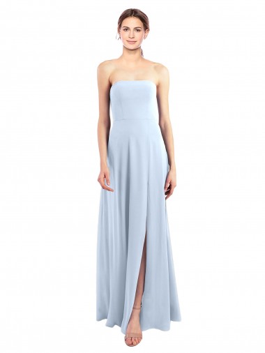 Beste Helles Himmelblau A-Linien Trägerlos Chiffon Lange Brautjungfernkleider