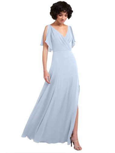 Beste Helles Himmelblau A-Linien V-Ausschnitt Chiffon Lange Brautjungfernkleider
