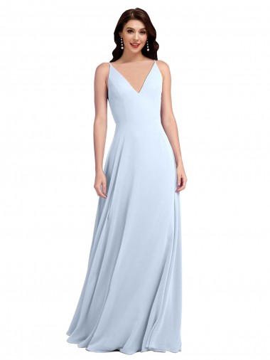 Beste Helles Himmelblau A-Linien V-Ausschnitt Chiffon Lange Brautjungfernkleider