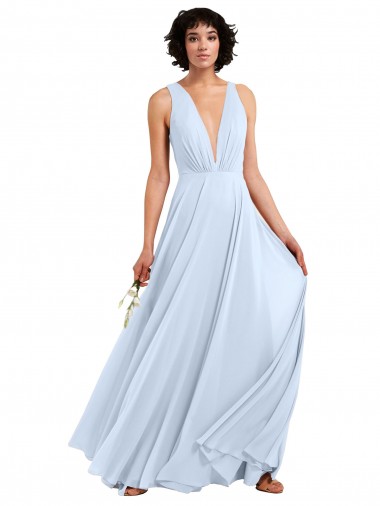 Beste Helles Himmelblau A-Linien V-Ausschnitt Chiffon Lange Brautjungfernkleider