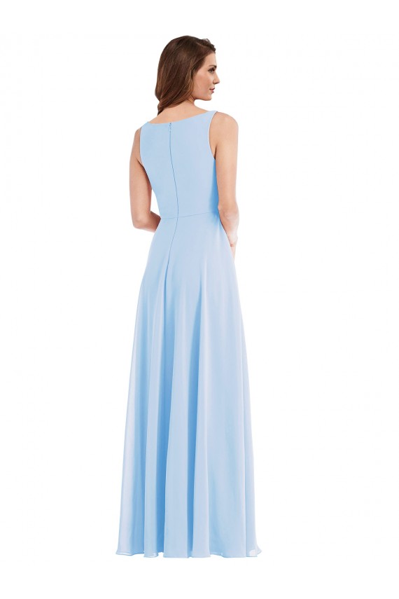 Beste Helles Himmelblau A-Linien V-Ausschnitt Chiffon Lange Brautjungfernkleider