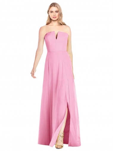 Beste Hot Rosa Trompete V-Ausschnitt Trägerlos Chiffon Lange Brautjungfernkleider