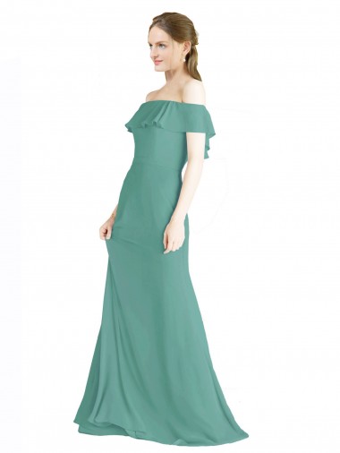 Beste Isländisches Silber A-Linien Off-Schulter Chiffon Lange Brautjungfernkleider