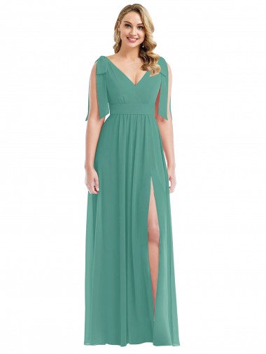 Beste Isländisches Silber A-Linien V-Ausschnitt Chiffon Lange Brautjungfernkleider