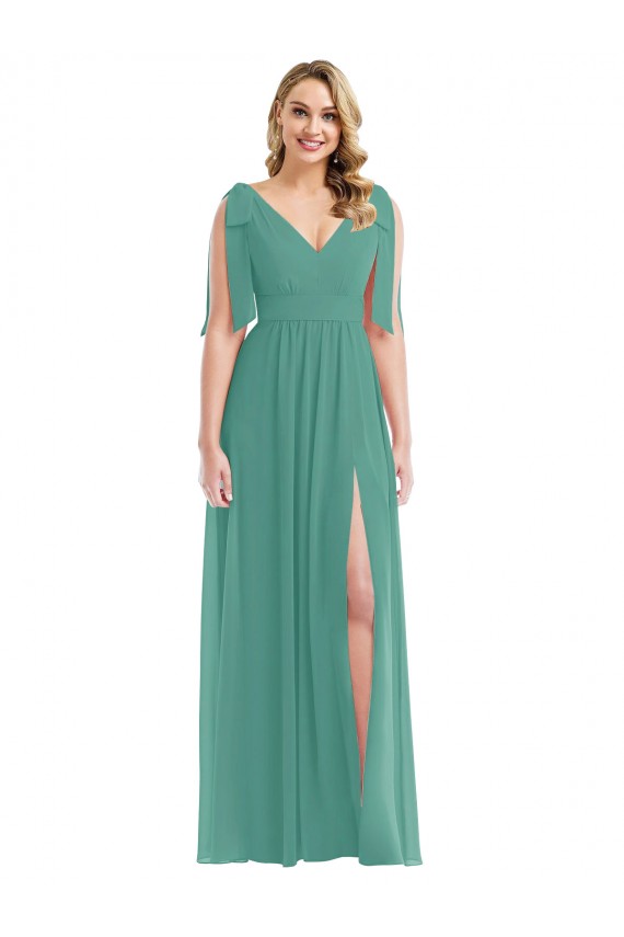 Beste Isländisches Silber A-Linien V-Ausschnitt Chiffon Lange Brautjungfernkleider