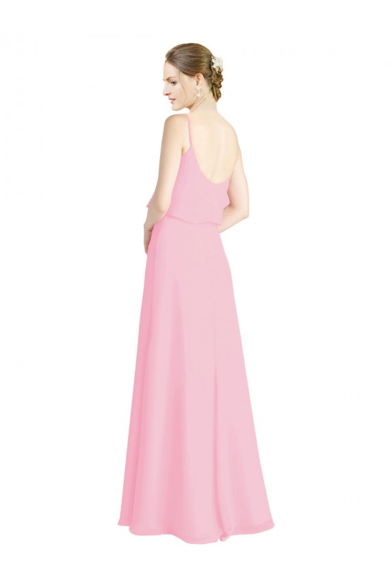Beste Kaum Rosa A-Linien Spaghetti-Träger Chiffon Lange Brautjungfernkleider
