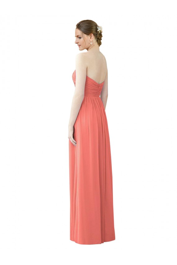 Beste Koralle A-Linien Trägerlos Chiffon Lange Brautjungfernkleider