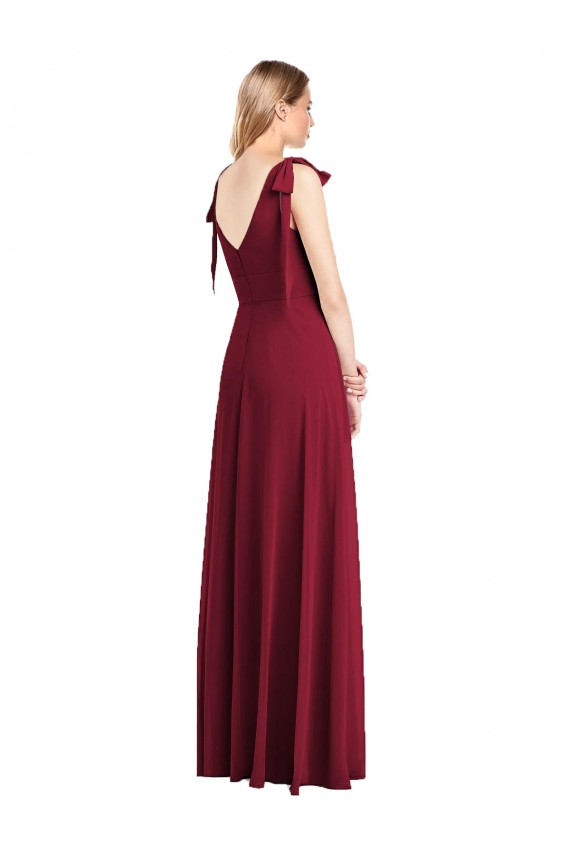 Beste Koralle Trompete V-Ausschnitt Chiffon Lange Brautjungfernkleider