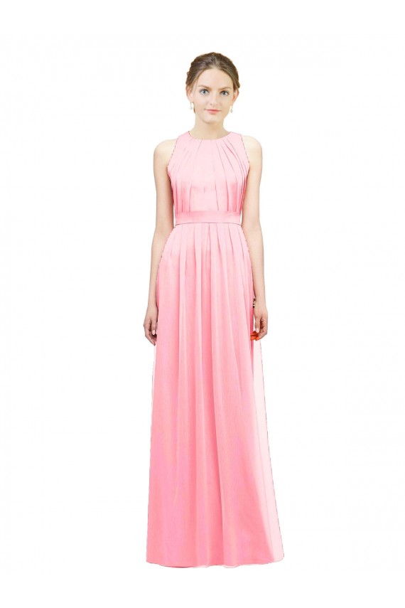 Beste Lachs A-Linien Neckholder Chiffon Lange Brautjungfernkleider