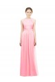 Beste Lachs A-Linien Neckholder Chiffon Lange Brautjungfernkleider