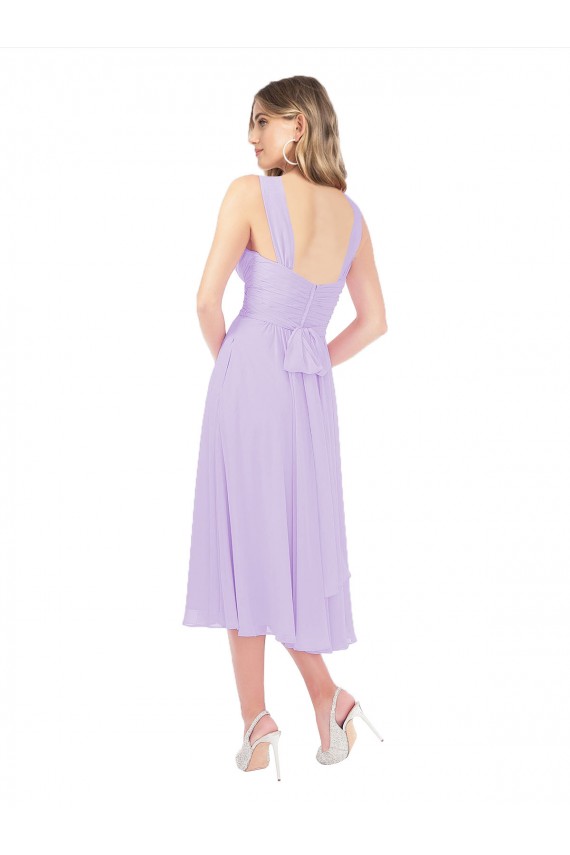 Beste Lila A-Linien Midi Chiffon Kurze Brautjungfernkleider / Cocktailkleider / Heimkehr Kleider