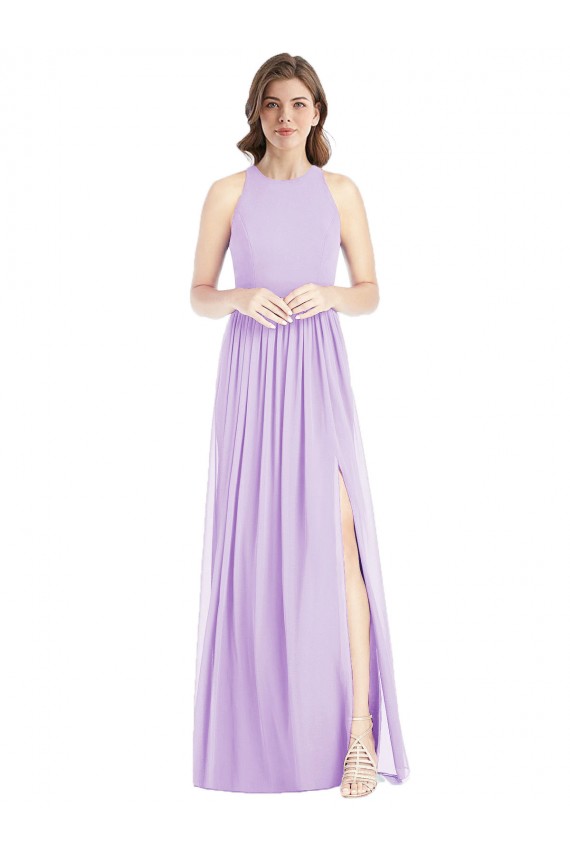 Beste Lila A-Linien Neckholder Chiffon Lange Brautjungfernkleider
