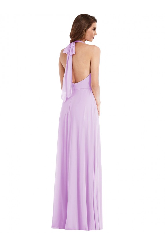 Beste Lila A-Linien Neckholder Chiffon Lange Brautjungfernkleider
