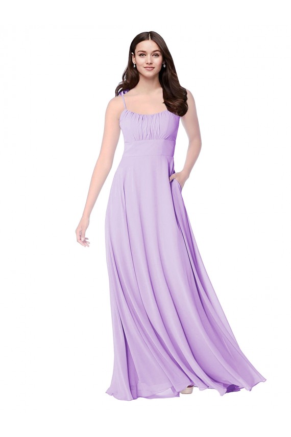Beste Lila A-Linien Scoop Chiffon Lange Brautjungfernkleider