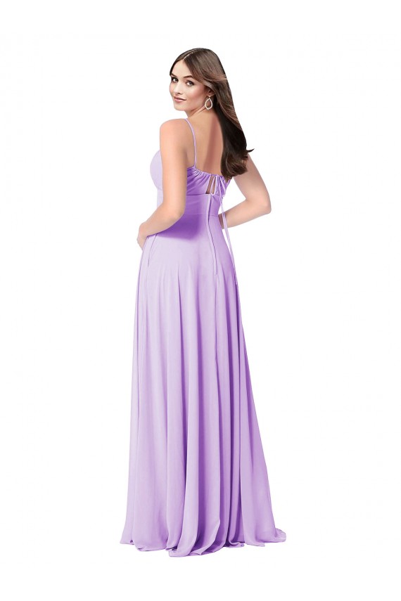 Beste Lila A-Linien Scoop Chiffon Lange Brautjungfernkleider