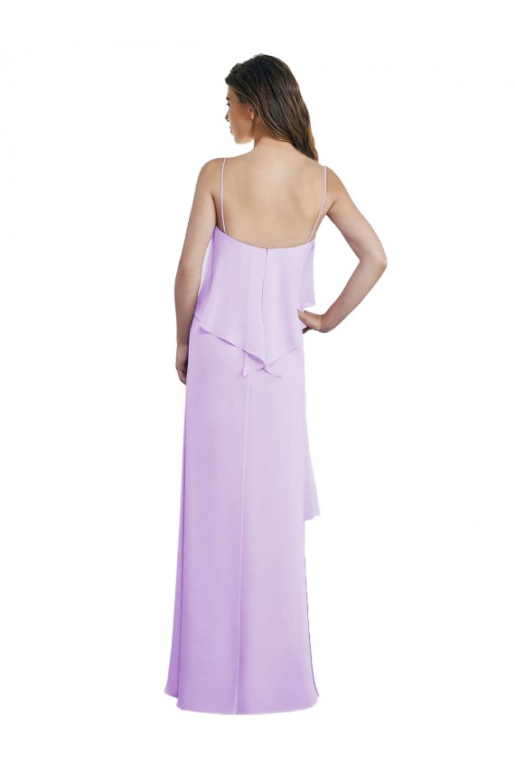 Beste Lila A-Linien Spaghetti-Träger Scoop Chiffon Lange Brautjungfernkleider