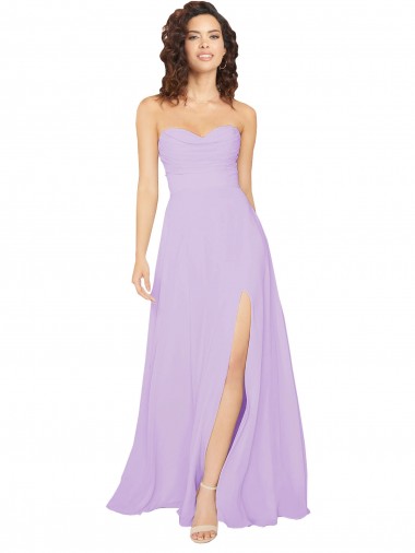 Beste Lila A-Linien Trägerlos Chiffon Lange Brautjungfernkleider