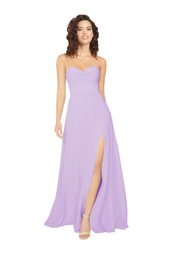Beste Lila A-Linien Trägerlos Chiffon Lange Brautjungfernkleider