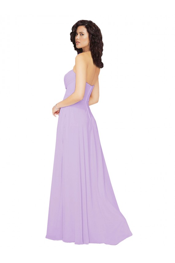 Beste Lila A-Linien Trägerlos Chiffon Lange Brautjungfernkleider