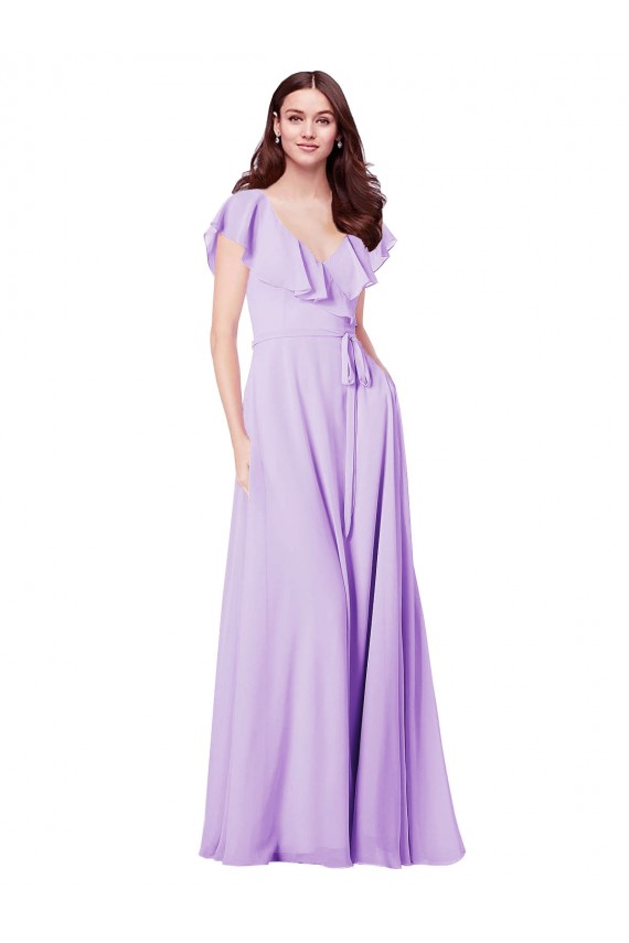 Beste Lila A-Linien V-Ausschnitt Chiffon Lange Brautjungfernkleider