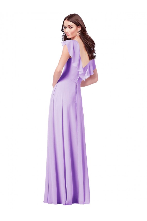 Beste Lila A-Linien V-Ausschnitt Chiffon Lange Brautjungfernkleider