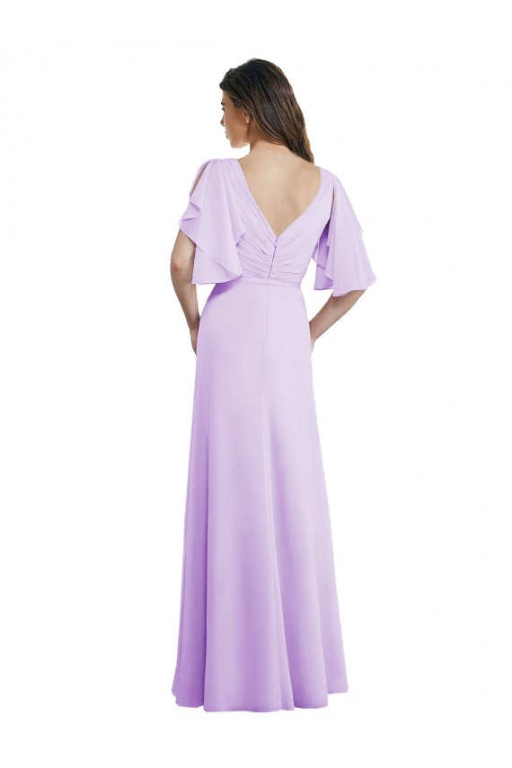 Beste Lila A-Linien V-Ausschnitt Chiffon Lange Brautjungfernkleider