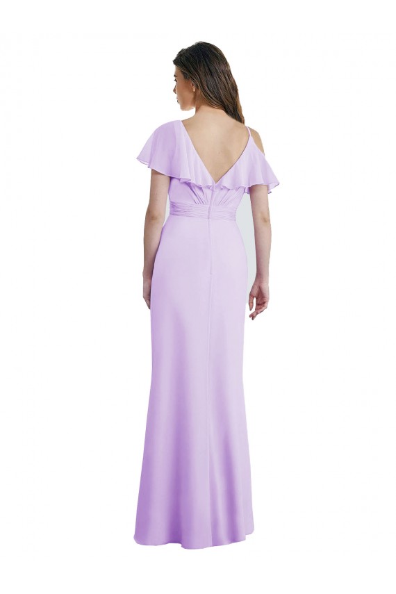 Beste Lila A-Linien V-Ausschnitt Chiffon Lange Brautjungfernkleider