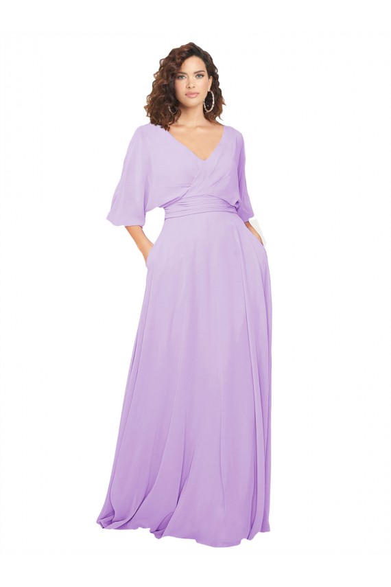Beste Lila A-Linien V-Ausschnitt Chiffon Lange Brautjungfernkleider