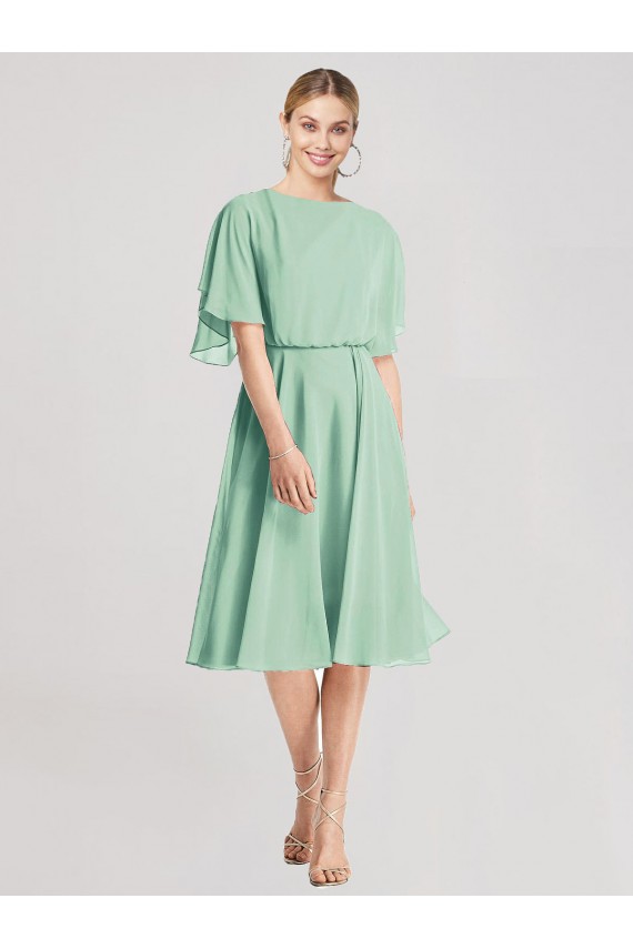 Beste Minzgrün A-Linien Knielang Chiffon Kurze Brautjungfernkleider