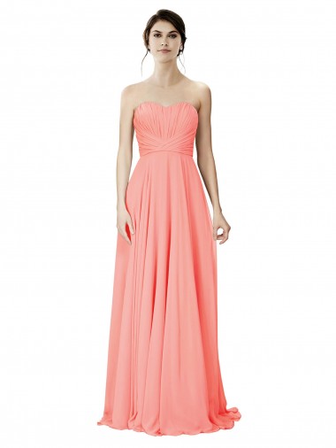 Beste Peach A-Linien Trägerlos Chiffon Lange Brautjungfernkleider