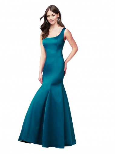 Beste Pfauenblau Meerjungfrau Satin Lange Brautjungfernkleider / Abiballkleider