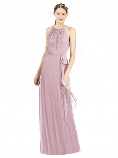 Beste Primel A-Linien Neckholder Chiffon Lange Brautjungfernkleider