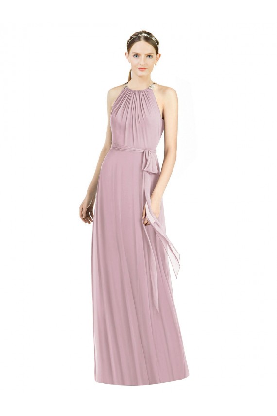 Beste Primel A-Linien Neckholder Chiffon Lange Brautjungfernkleider