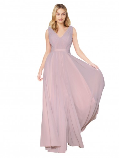 Beste Primel A-Linien V-Ausschnitt Chiffon Lange Formale Brautjungfernkleider / Abendkleider / Abiballkleider