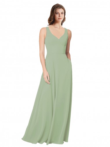 Beste Rauchgrün A-Linien Chiffon Lange Brautjungfernkleider