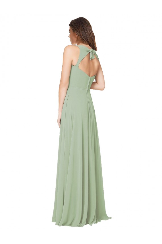 Beste Rauchgrün A-Linien Chiffon Lange Brautjungfernkleider